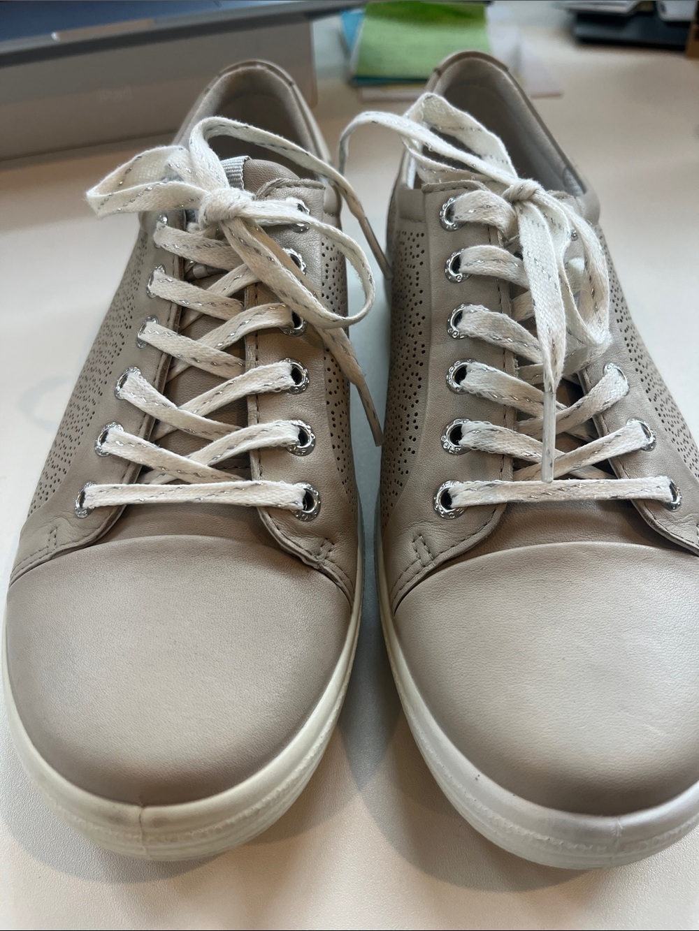 Ecco Men's Lace-Up Sneakers in Light Beige